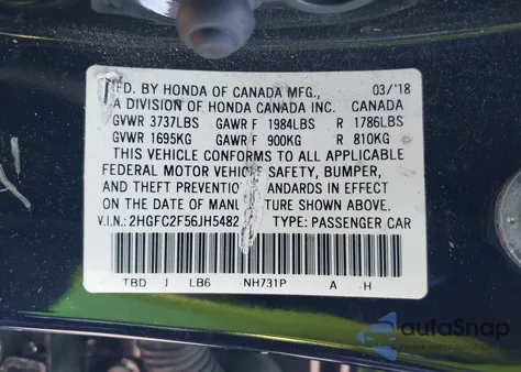 2018 Honda Civic Lx from USA, damaged, VIN 2HGFC2F56JH548227
